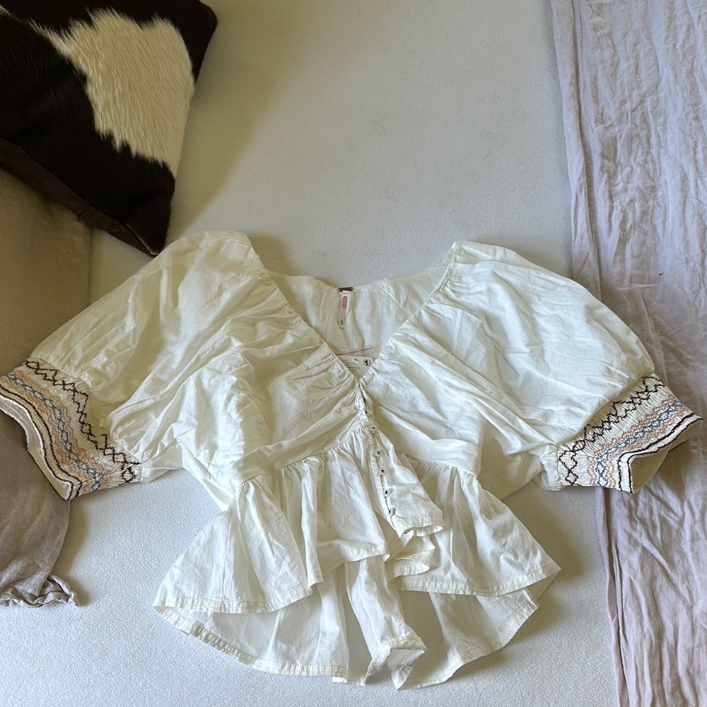 White Embroidered Women's Top